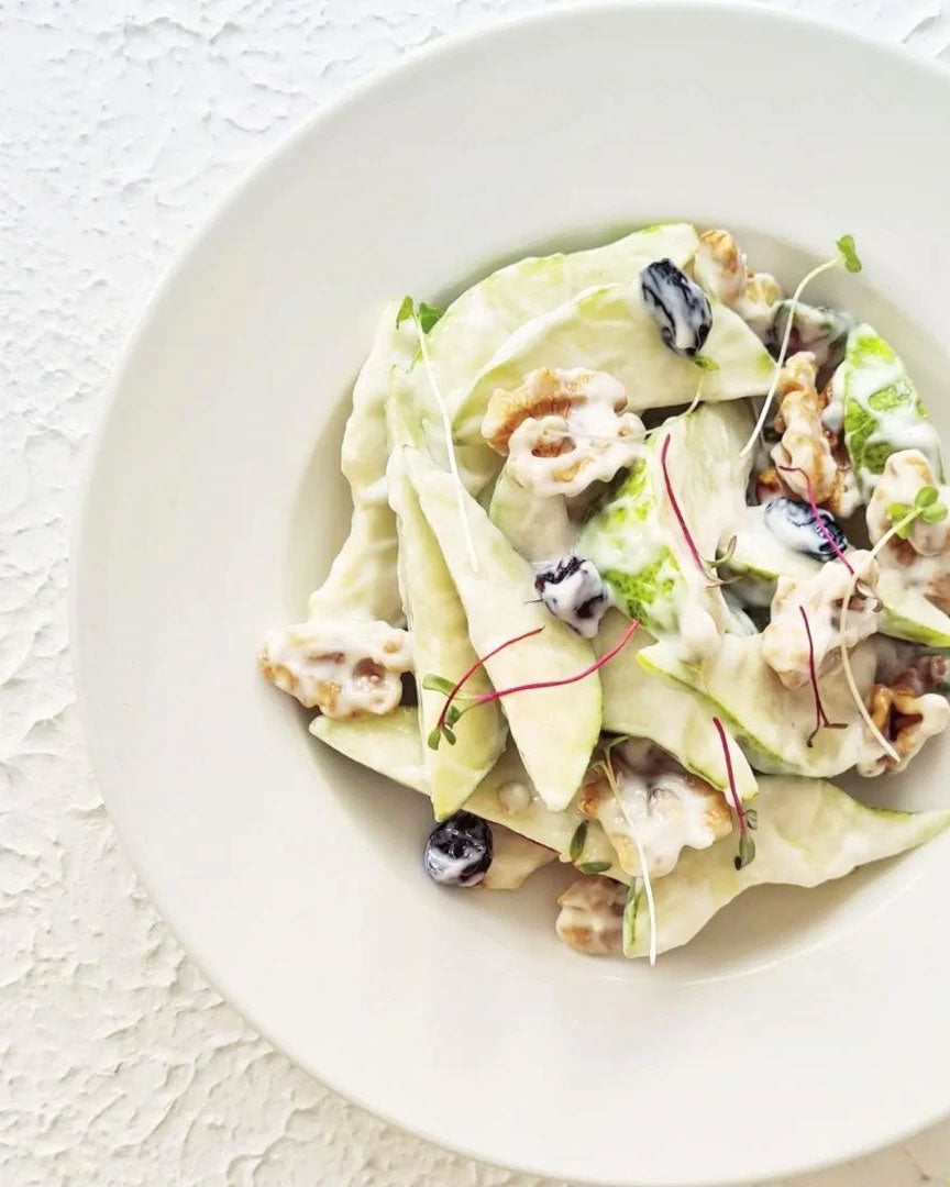 Pear & Walnut Salad with Greek Yogurt, Honey, & Lime Dressing